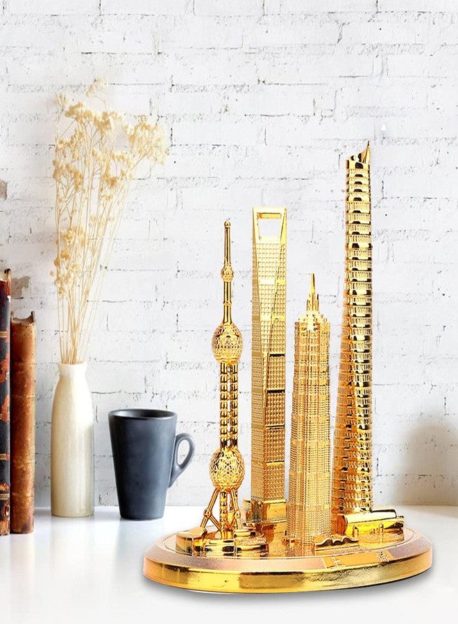 Marhynchus Shanghai Oriental Pearl Tower Model Vintage Bronze Global Financial Center Souvenir for Office and Bedroom Decorations Small Size (Golden - Small) - Image 2